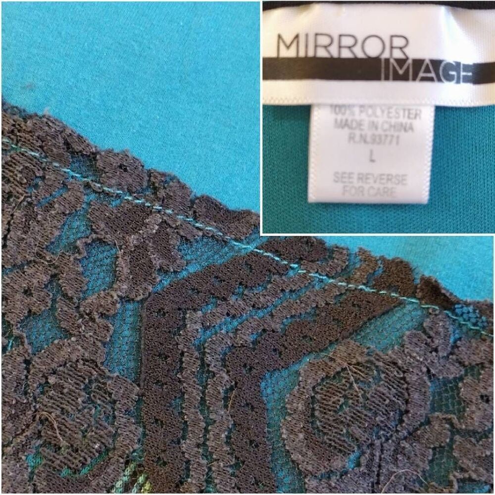 VTG Turquoise Multimedia Patchwork Long Sleeve Fa… - image 14